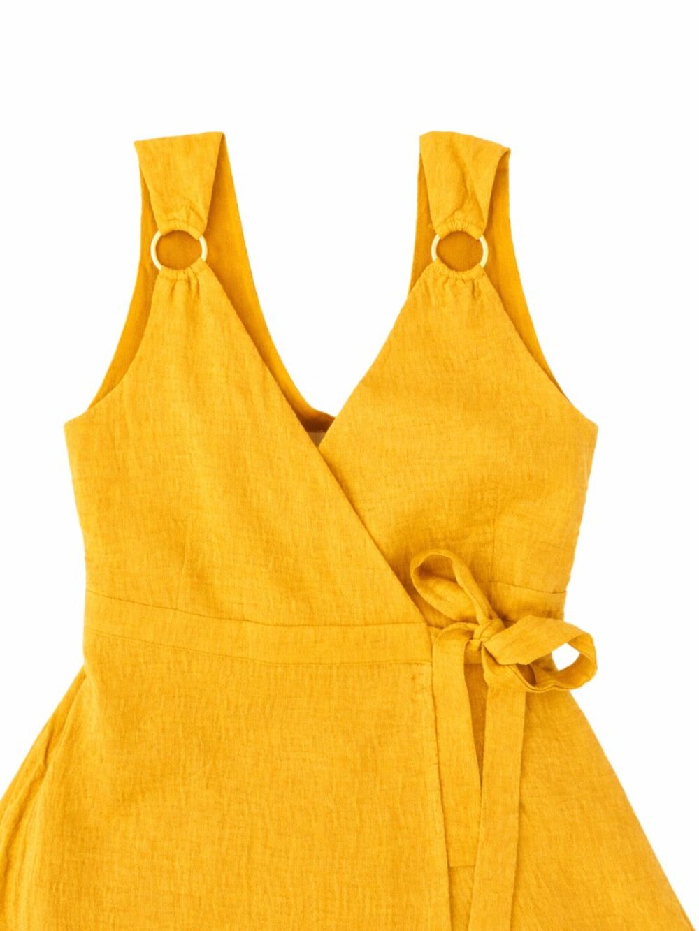 Joh Apparel Women’s Yellow Gold Wrap Dress Sleeveless V-Neck Midi Tie Waist S M - Picture 3 of 8